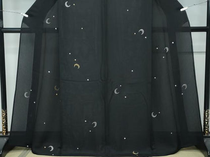 平和屋着物＊極上 夏物 小紋 縦絽 総刺繍 月 星 黒地 やまと誂製 逸品 CZAA3810s5