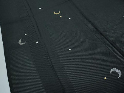 平和屋着物＊極上 夏物 小紋 縦絽 総刺繍 月 星 黒地 やまと誂製 逸品 CZAA3810s5