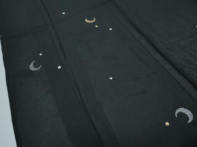 平和屋着物＊極上 夏物 小紋 縦絽 総刺繍 月 星 黒地 やまと誂製 逸品 CZAA3810s5