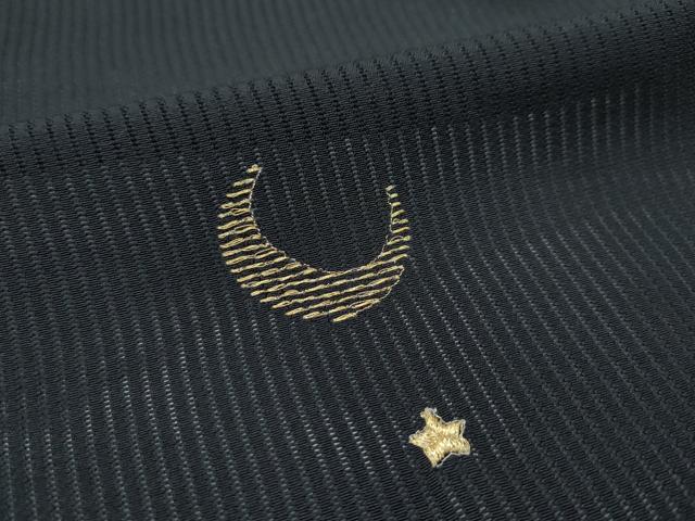 平和屋着物＊極上 夏物 小紋 縦絽 総刺繍 月 星 黒地 やまと誂製 逸品 CZAA3810s5