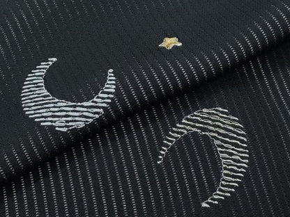 平和屋着物＊極上 夏物 小紋 縦絽 総刺繍 月 星 黒地 やまと誂製 逸品 CZAA3810s5