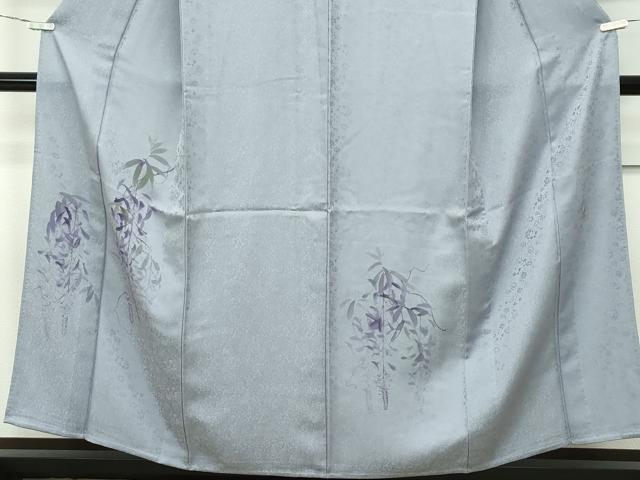 平和屋着物▽極上 訪問着 単衣 手描き 藤花房 銀彩 フォッグ色地 逸品 CZAA3811s5