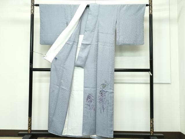 平和屋着物▽極上 訪問着 単衣 手描き 藤花房 銀彩 フォッグ色地 逸品 CZAA3811s5