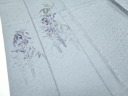 平和屋着物▽極上 訪問着 単衣 手描き 藤花房 銀彩 フォッグ色地 逸品 CZAA3811s5