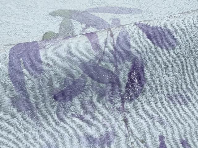 平和屋着物▽極上 訪問着 単衣 手描き 藤花房 銀彩 フォッグ色地 逸品 CZAA3811s5