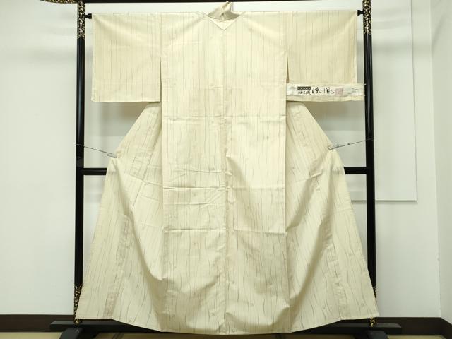 平和屋着物▽極上 米沢 白根沢 涼風 単衣 綟子織 もじり織 燕 砥粉色地 証紙付き 逸品 CZAA3817s5
