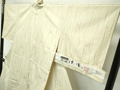 平和屋着物▽極上 米沢 白根沢 涼風 単衣 綟子織 もじり織 燕 砥粉色地 証紙付き 逸品 CZAA3817s5