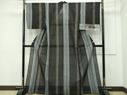 平和屋本店＊極上 夏物 結城紬 夏結城 100亀甲 間道 黒地 証紙付き 逸品 CZAA3819s5