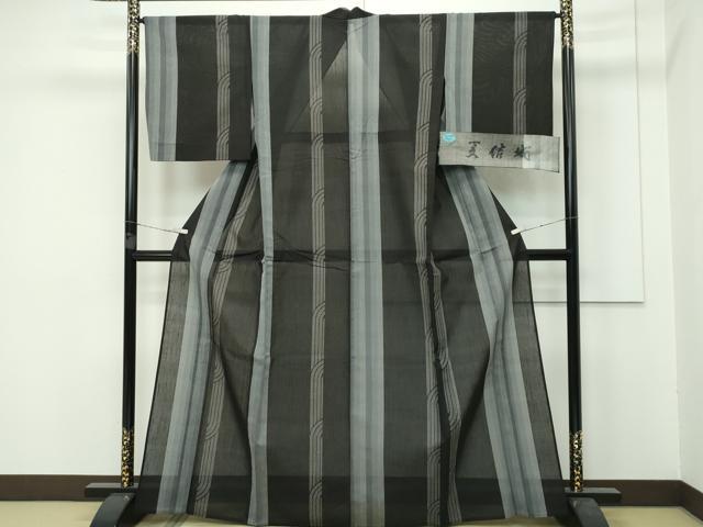 平和屋本店＊極上 夏物 結城紬 夏結城 100亀甲 間道 黒地 証紙付き 逸品 CZAA3819s5
