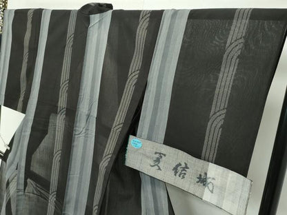 平和屋本店＊極上 夏物 結城紬 夏結城 100亀甲 間道 黒地 証紙付き 逸品 CZAA3819s5