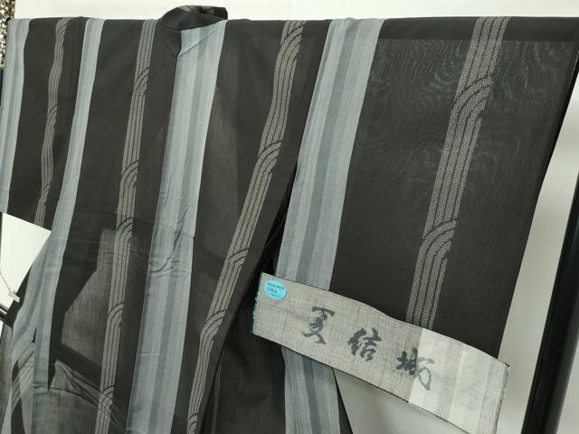 平和屋本店＊極上 夏物 結城紬 夏結城 100亀甲 間道 黒地 証紙付き 逸品 CZAA3819s5