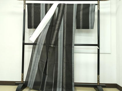 平和屋本店＊極上 夏物 結城紬 夏結城 100亀甲 間道 黒地 証紙付き 逸品 CZAA3819s5