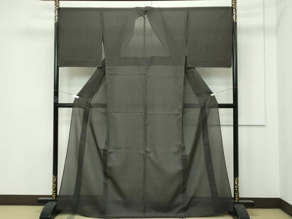 平和屋着物＊極上 夏物 お召 間道 黒地 逸品 CZAA3820s5