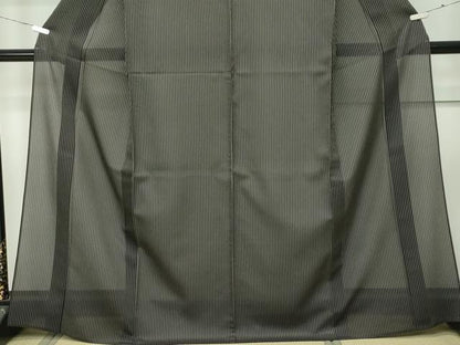 平和屋着物＊極上 夏物 お召 間道 黒地 逸品 CZAA3820s5