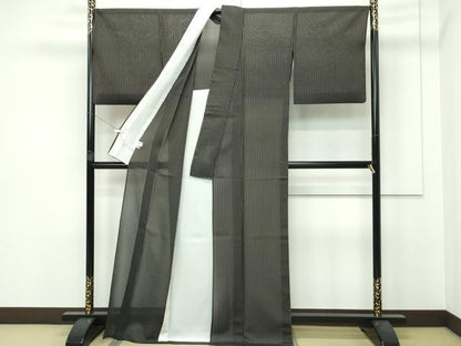 平和屋着物＊極上 夏物 お召 間道 黒地 逸品 CZAA3820s5