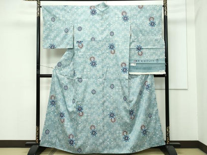 平和屋本店■最高級　城間栄順　本場琉球紅型　朧型　紬　正倉院花文　反端付き　逸品　未使用　CZAA3822s5