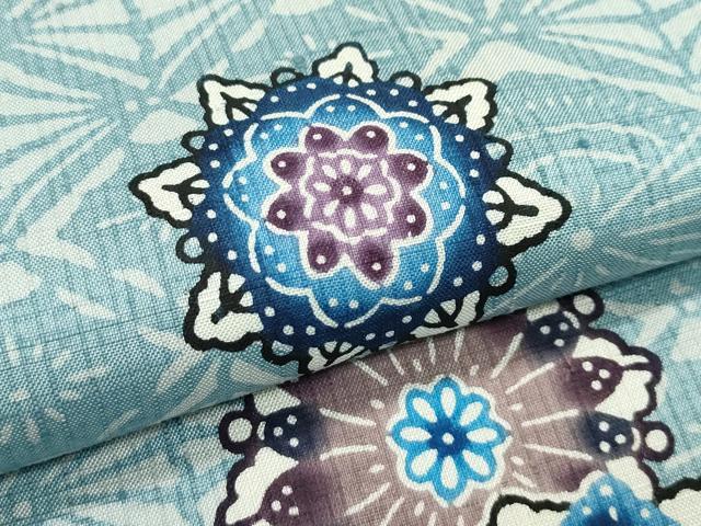 平和屋本店■最高級　城間栄順　本場琉球紅型　朧型　紬　正倉院花文　反端付き　逸品　未使用　CZAA3822s5