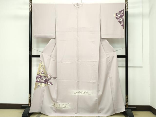 平和屋着物▽極上 訪問着 単衣 貝紫 鳳凰花唐草文 暈し染め 金彩 灰梅色地 逸品 CZAA3825s5