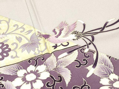 平和屋着物▽極上 訪問着 単衣 貝紫 鳳凰花唐草文 暈し染め 金彩 灰梅色地 逸品 CZAA3825s5