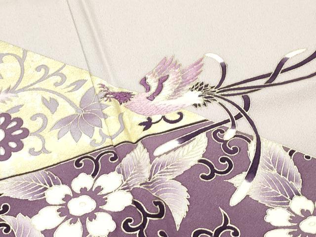 平和屋着物▽極上 訪問着 単衣 貝紫 鳳凰花唐草文 暈し染め 金彩 灰梅色地 逸品 CZAA3825s5