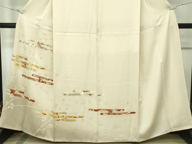 平和屋本店■極上　銀座きしや　訪問着　駒刺繍　エ霞草花文　暈し染め　金彩　砥粉色地　逸品　CZAA3831s5