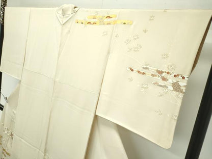 平和屋本店■極上　銀座きしや　訪問着　駒刺繍　エ霞草花文　暈し染め　金彩　砥粉色地　逸品　CZAA3831s5