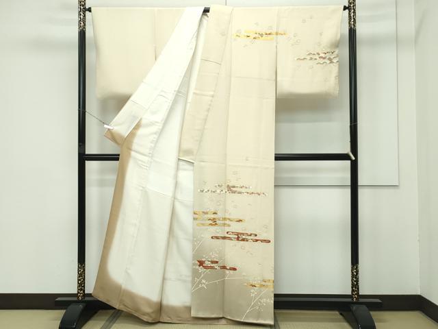 平和屋本店■極上　銀座きしや　訪問着　駒刺繍　エ霞草花文　暈し染め　金彩　砥粉色地　逸品　CZAA3831s5