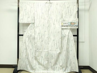 平和屋本店▽極上　本場大島紬　白大島　単衣　白南風　9マルキ　笹竹文　むらなか謹製　紫峰作　証紙付き　逸品　CZAA5725s6