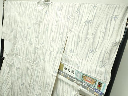平和屋本店▽極上　本場大島紬　白大島　単衣　白南風　9マルキ　笹竹文　むらなか謹製　紫峰作　証紙付き　逸品　CZAA5725s6