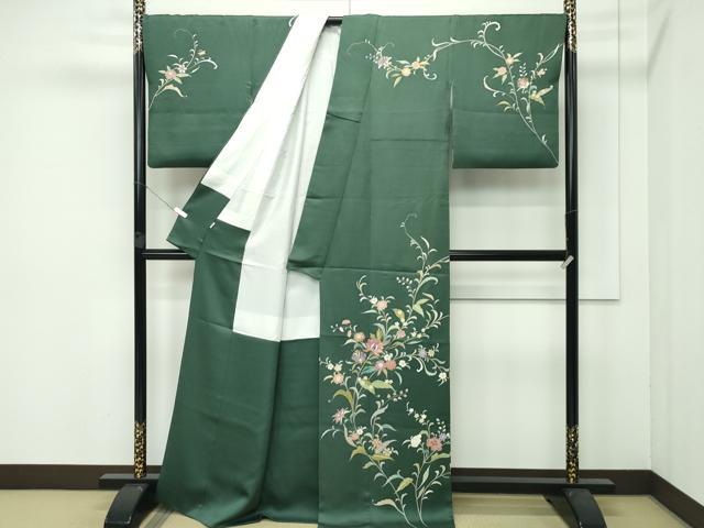 平和屋本店●極上　創業460年・千總　訪問着　刺繍　更紗花文　金彩　千歳緑色地　小田急百貨店扱い　逸品　CZAA5026s6