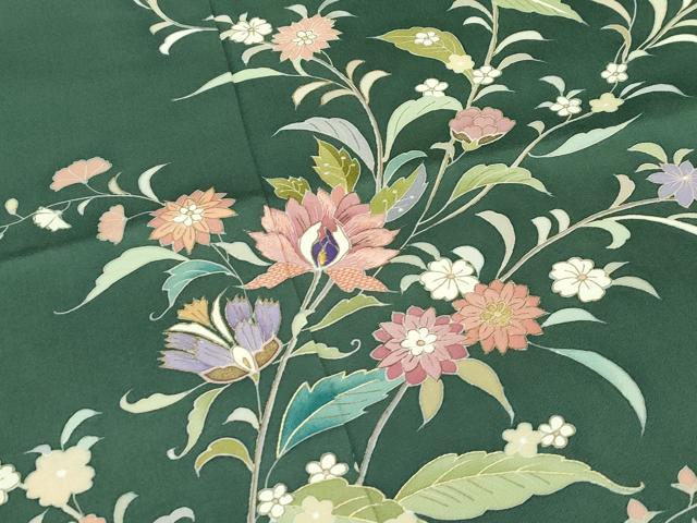平和屋本店●極上　創業460年・千總　訪問着　刺繍　更紗花文　金彩　千歳緑色地　小田急百貨店扱い　逸品　CZAA5026s6