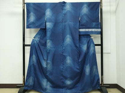 平和屋本店■超希少　日本工芸会正会員　秋山眞和　綾の手紬　手織　本藍染　三越扱い　証紙付き　逸品　未使用　CZAA3835s5