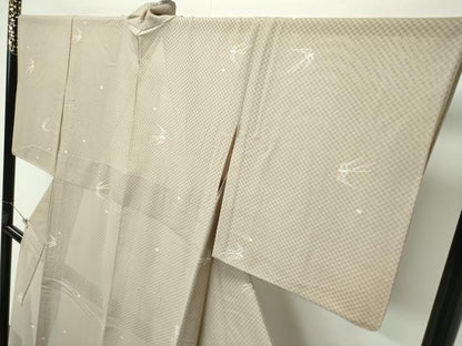 平和屋着物＊極上 夏物 小紋 市松紋紗 燕 肥後煤竹色地 逸品 CZAA3838s5