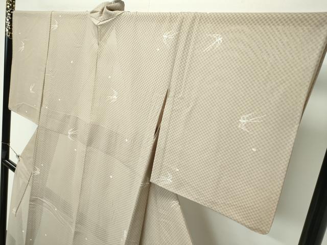 平和屋着物＊極上 夏物 小紋 市松紋紗 燕 肥後煤竹色地 逸品 CZAA3838s5