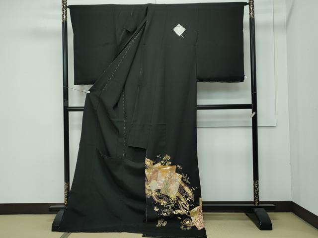 平和屋本店■極上　創業460年・千總　黒留袖　仮絵羽　駒刺繍　色紙重ね花鳥文　金彩　逸品　未使用　CZAA3840s5