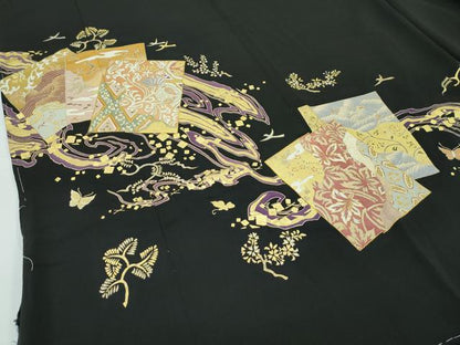 平和屋本店■極上　創業460年・千總　黒留袖　仮絵羽　駒刺繍　色紙重ね花鳥文　金彩　逸品　未使用　CZAA3840s5