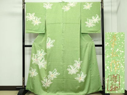 平和屋本店●極上　人間国宝　森口華弘　蒔糊友禅　蒔糊散らし　訪問着　楓文　金糸　三越扱い　逸品　CZAA5754s6