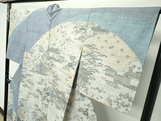 平和屋本店■極上　染織の名門　しょうざん  生紬　訪問着　単衣　風景花文　金彩　逸品　CZAA3846s5