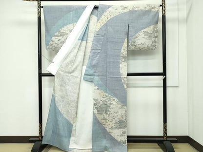平和屋本店■極上　染織の名門　しょうざん  生紬　訪問着　単衣　風景花文　金彩　逸品　CZAA3846s5