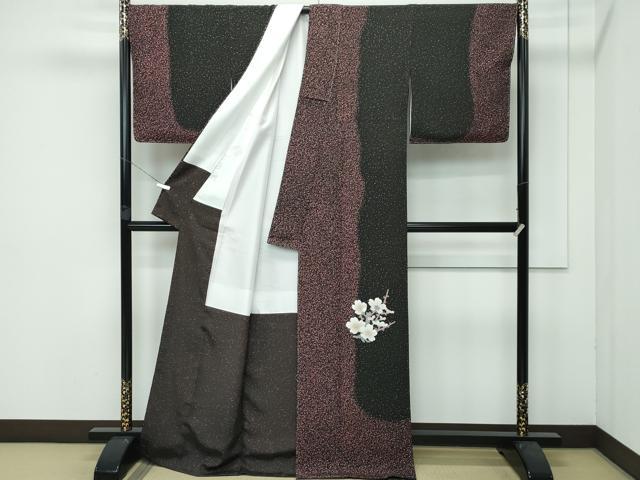 平和屋本店■極上　人間国宝　森口華弘　蒔糊友禅　蒔糊散らし　訪問着　枝桜　黒地　金彩　逸品　未使用　CZAA3847s5