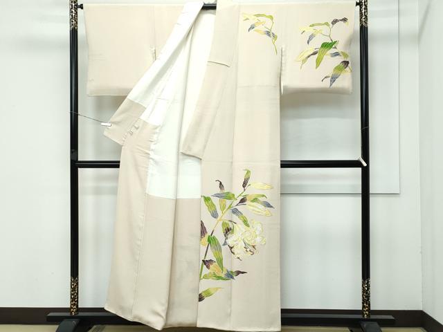 平和屋本店■希少　皆川月華　長女　日本画家　皆川千恵子　訪問着　刺繍　草花文　金銀糸　浅黄色　逸品　CZAA3848s5