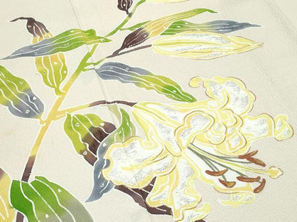 平和屋本店■希少　皆川月華　長女　日本画家　皆川千恵子　訪問着　刺繍　草花文　金銀糸　浅黄色　逸品　CZAA3848s5