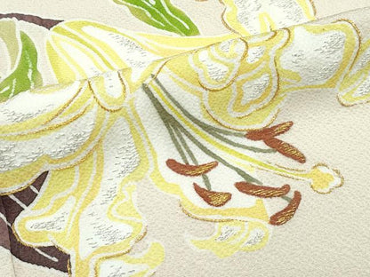 平和屋本店■希少　皆川月華　長女　日本画家　皆川千恵子　訪問着　刺繍　草花文　金銀糸　浅黄色　逸品　CZAA3848s5