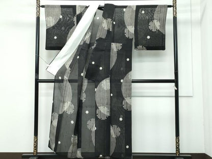 平和屋着物＊極上 夏物 絹芭蕉 夏芭蕉 雪輪文様 白新染織 黒地 証紙付き 逸品 CZAA3849s5