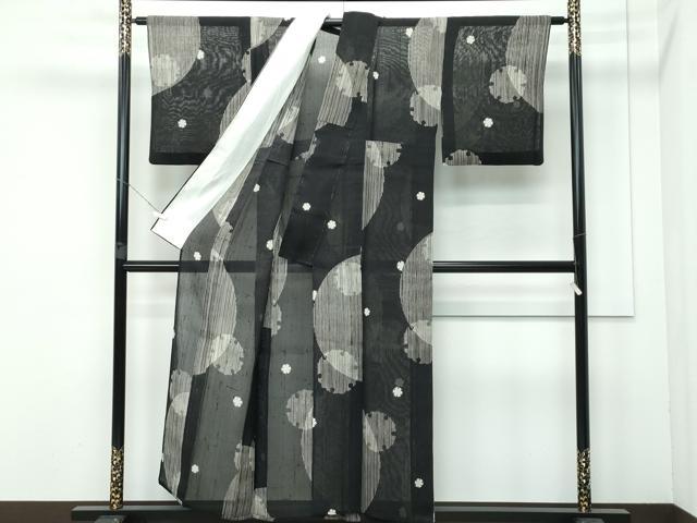 平和屋着物＊極上 夏物 絹芭蕉 夏芭蕉 雪輪文様 白新染織 黒地 証紙付き 逸品 CZAA3849s5