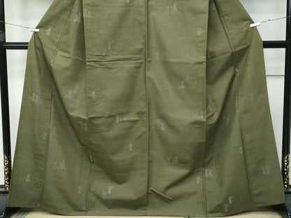 平和屋着物■極上　紬　単衣　猫　海松色地　逸品　未使用　CZAA3851s5