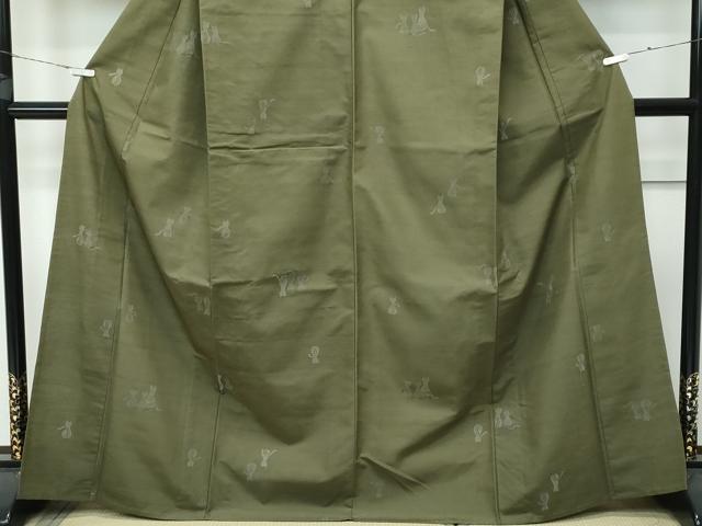 平和屋着物■極上　紬　単衣　猫　海松色地　逸品　未使用　CZAA3851s5