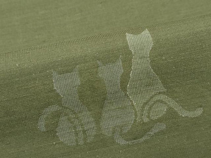 平和屋着物■極上　紬　単衣　猫　海松色地　逸品　未使用　CZAA3851s5