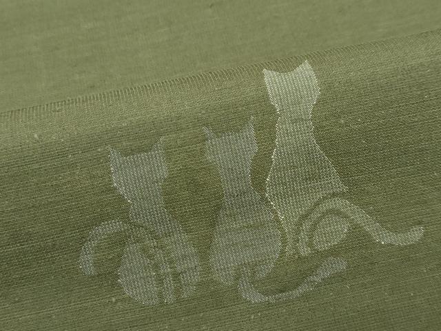 平和屋着物■極上　紬　単衣　猫　海松色地　逸品　未使用　CZAA3851s5