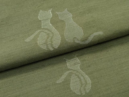 平和屋着物■極上　紬　単衣　猫　海松色地　逸品　未使用　CZAA3851s5